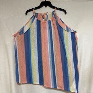 Lane Bryant Women's 26/28 Sleeveless Tank Top/Blouse -Tie Back - Rayon Striped